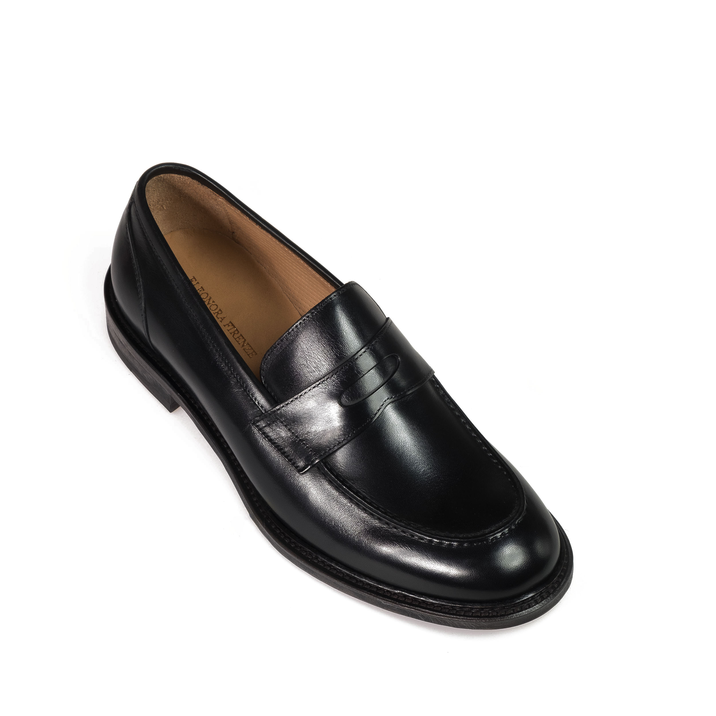 Elegant men calf leather penny loafer black color hand-sewn made in ...